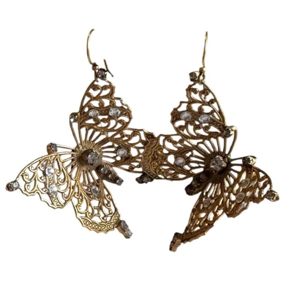 RARE Miss Ellie NYC Rhinestone Gold Butterflies earrings